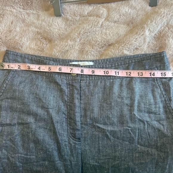 Anthropologie Boho Ett Twa Chambray Linen Ruffle Crop Pants Size 8 - Picture 10 of 11